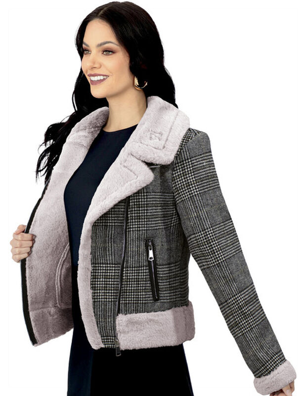 Chamarra Vintage Glamur Mujer Afelpada Gris Obs... image number null