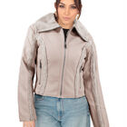 Chamarra Mujer Vinipiel Cuello Aborregado Beige Roosevelt A224
