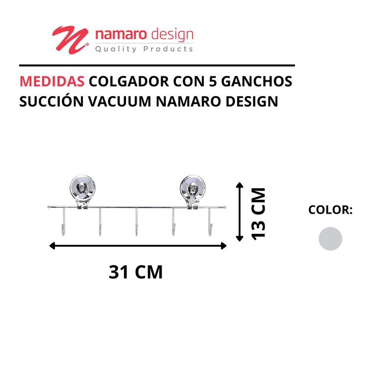 Colgador Con 5 Ganchos Succi&oacute;n Vacuum Namaro De... image number null