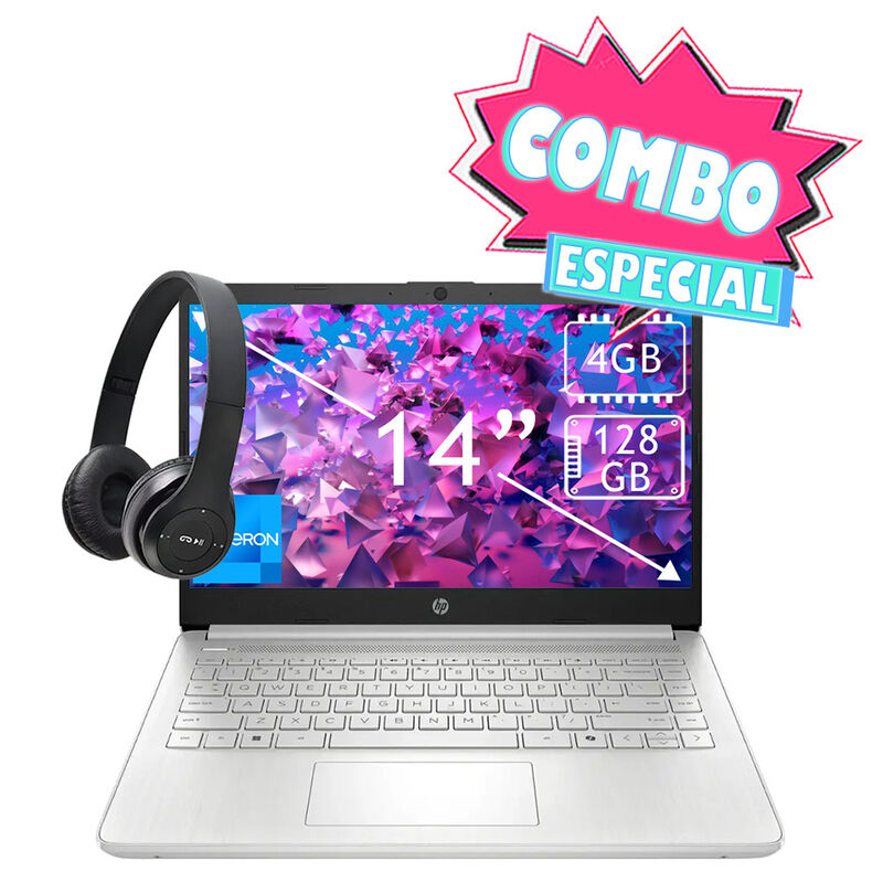 Combo Laptop Hp 14" Celeron 128Gb 4Gb Plata 14-... image number null