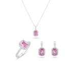 Juego De Anillo Arracadas Y Dije Con Cadena De Plata Blanca 925 Con Zirconias Blancas Y Rosas