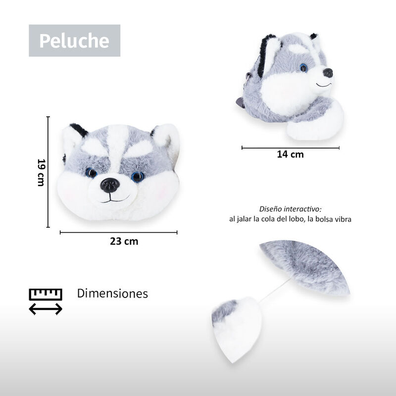 Peluche/Bolso Suave De Lobo Gris Con Movimiento image number null
