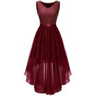 Vestido Berylove Burdeos con Lentejuelas y Tul, Corte Alto-Bajo 2XL