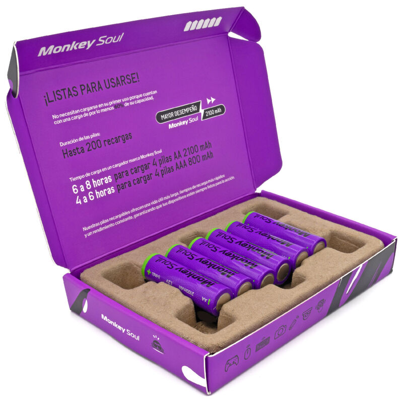 Pilas Baterías AA Recargables Monkey Soul 6 pie... image number null