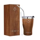 Termo de Acero Inoxidable Doble Aislamiento T&eacute;rmico Con Popote 12 Oz Madera Hidranur