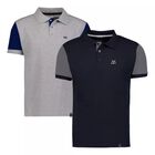 Polo De Hombre Manga Corta Algodon Contraste Modelo Bark 2pz Gris y Marino