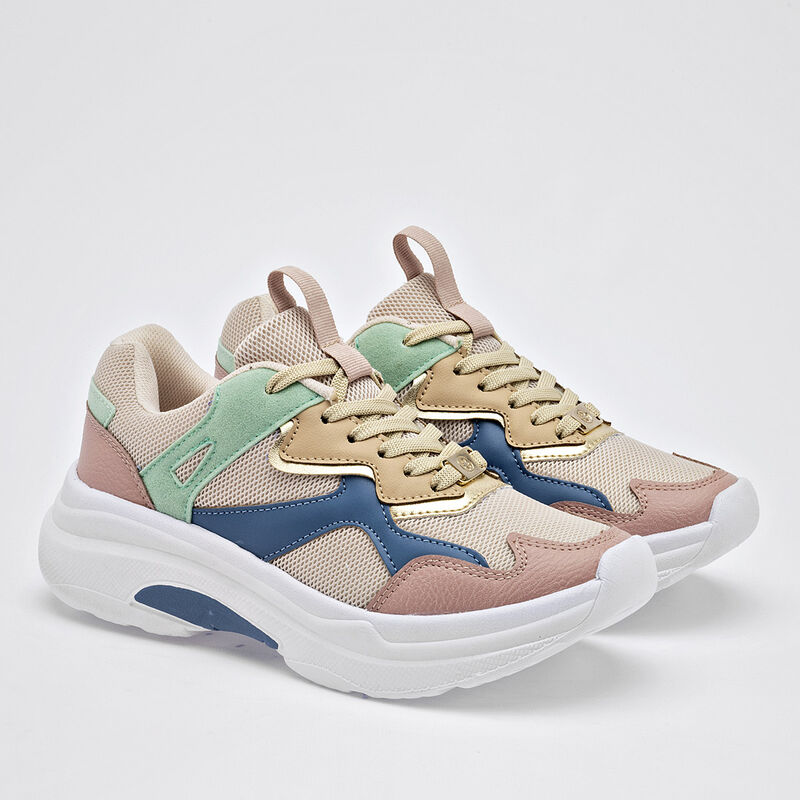 Moramora Tenis urbano para mujer beige multicol... image number null