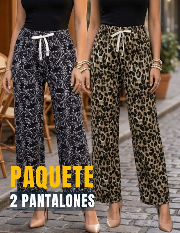 Set De Dos Pantalones De Mujer De Corte Ancho M... image number null