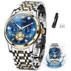 Reloj Olevs Para Hombre, Anal&oacute;gico, De Acero Inoxidable Dorado, Esfera Azul
