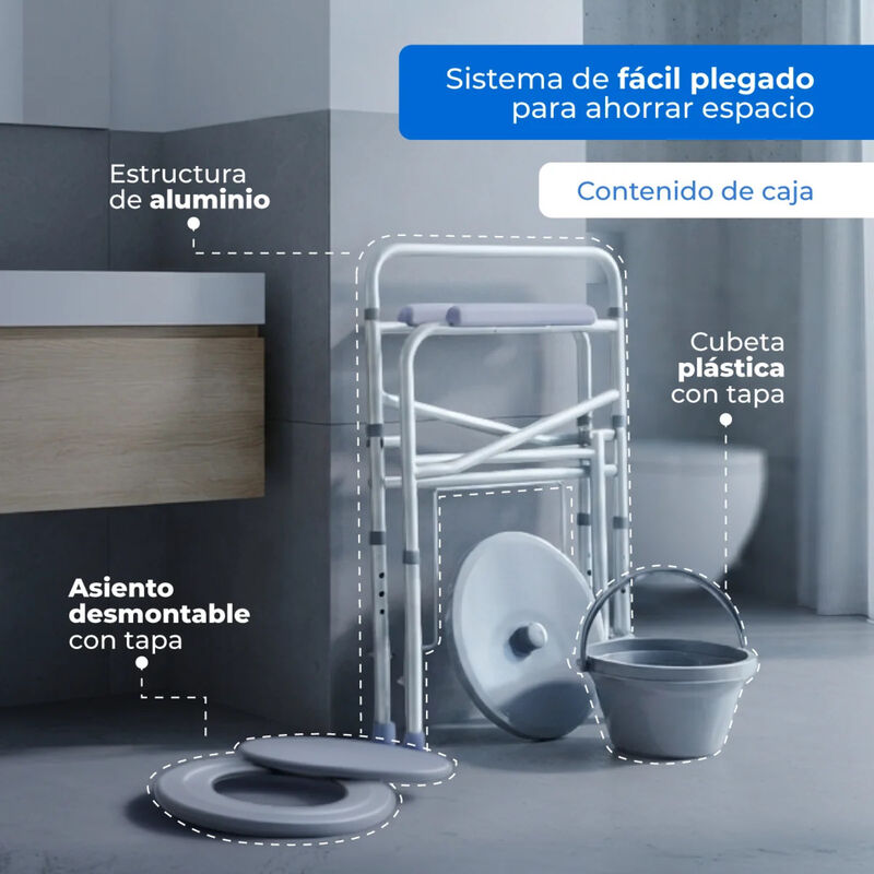 Silla C&oacute;modo Plegable Aluminio Cubeta Removible... image number null