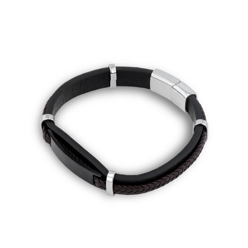 Pulsera De Acero Color Negro Y Piel Color Negro... image number null