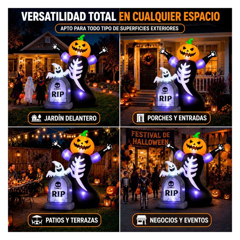 Inflable Halloween Calabaza Esqueleto Tumba Fan... image number null