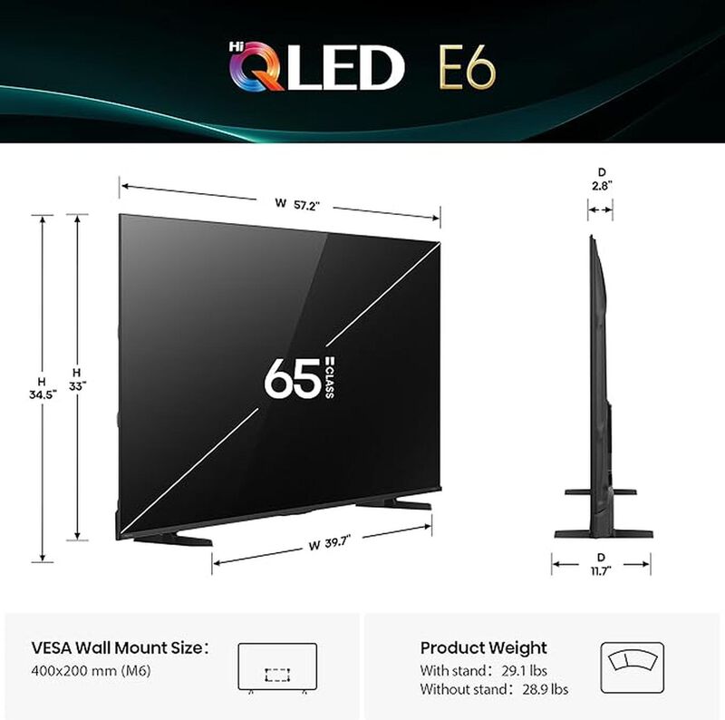 Pantalla Hisense 65e6qf Qled 65" Negra image number null