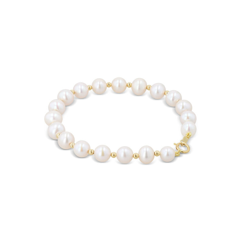 Pulsera Oro Amarillo 14k Con Perlas Blancas 18 ... image number null