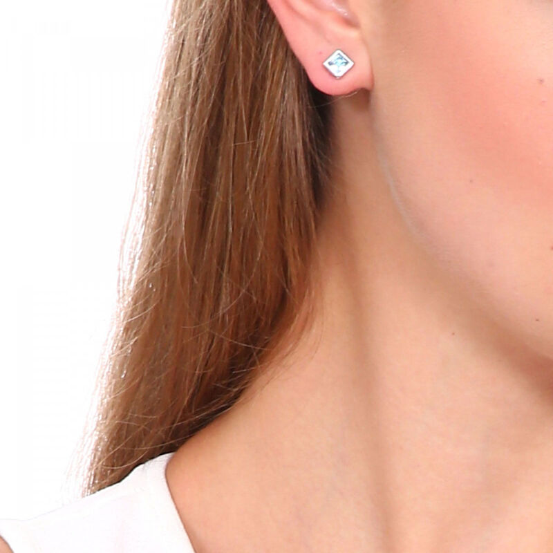 Aretes en Baño de Oro Blanco de 18K de Cuadro c... image number null