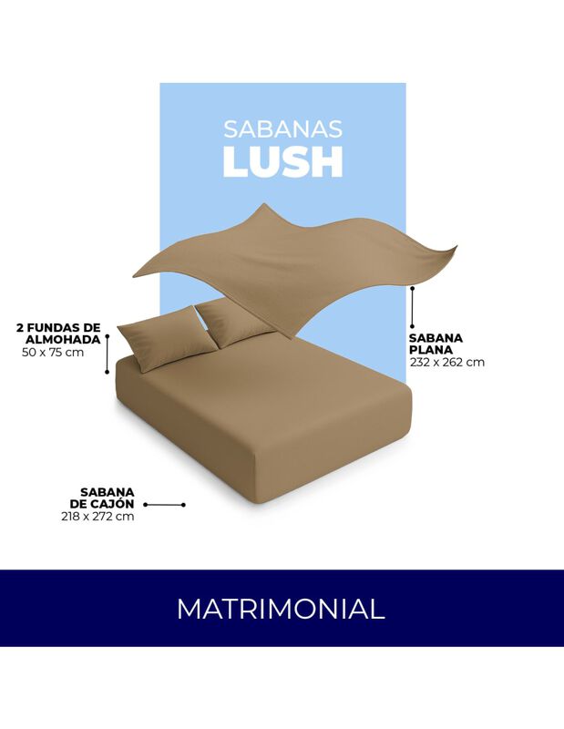 Juego de S&aacute;banas Lush 300 Hilos 100% Algod&oacute;n Kh... image number null
