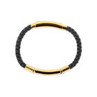 Pulsera En Color Negro De Piel Y Acero Dorado Con Zirconias Para Caballero
