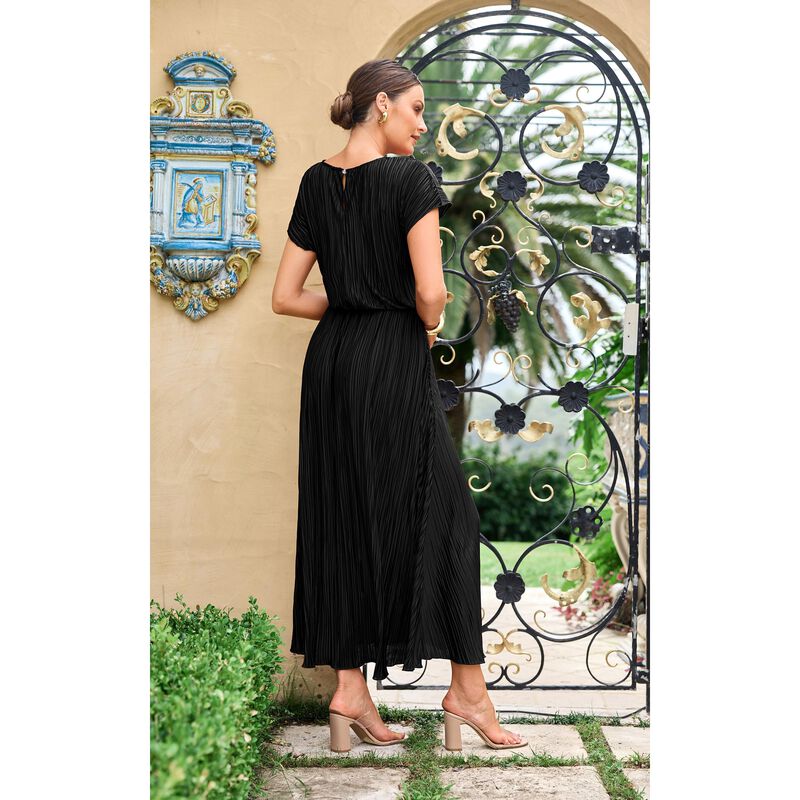 Vestido Maxi Ecowish Plisado Manga Larga Negro image number null