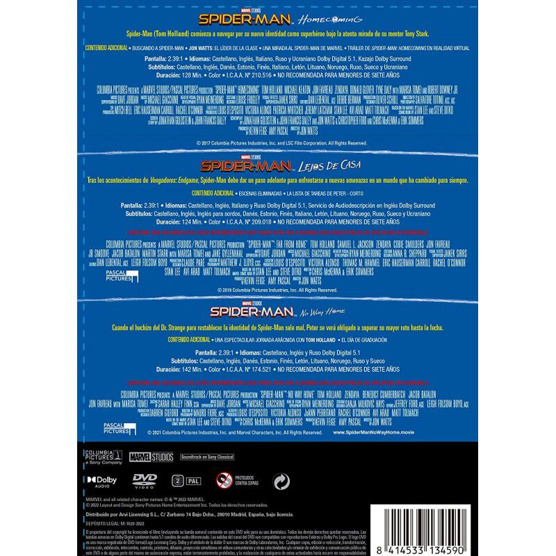 Spider-man (tom Holland) Paquete 1-3 (dvd) [dvd... image number null
