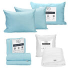 Protector de Colch&oacute;n Impermeable Matrimonial Trinity + 1 juego de S&aacute;banas Trinity Azul Cielo + 2 Almohadas Trinity