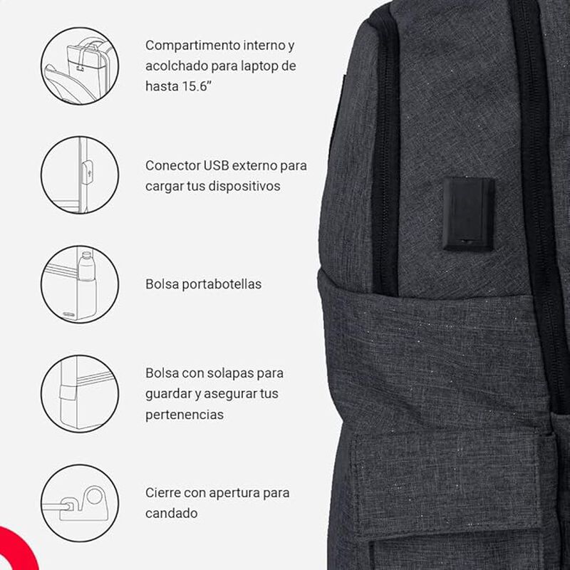 Mochila TechZone Gris Modelo True Porta Laptop ... image number null