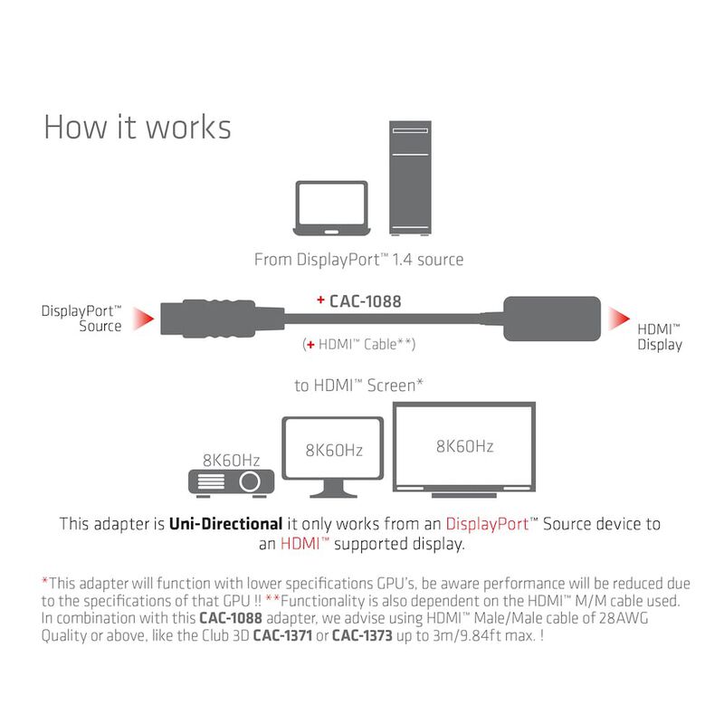 Adaptador Club 3d Cac-1088 Displayport 1.4 A Hd... image number null