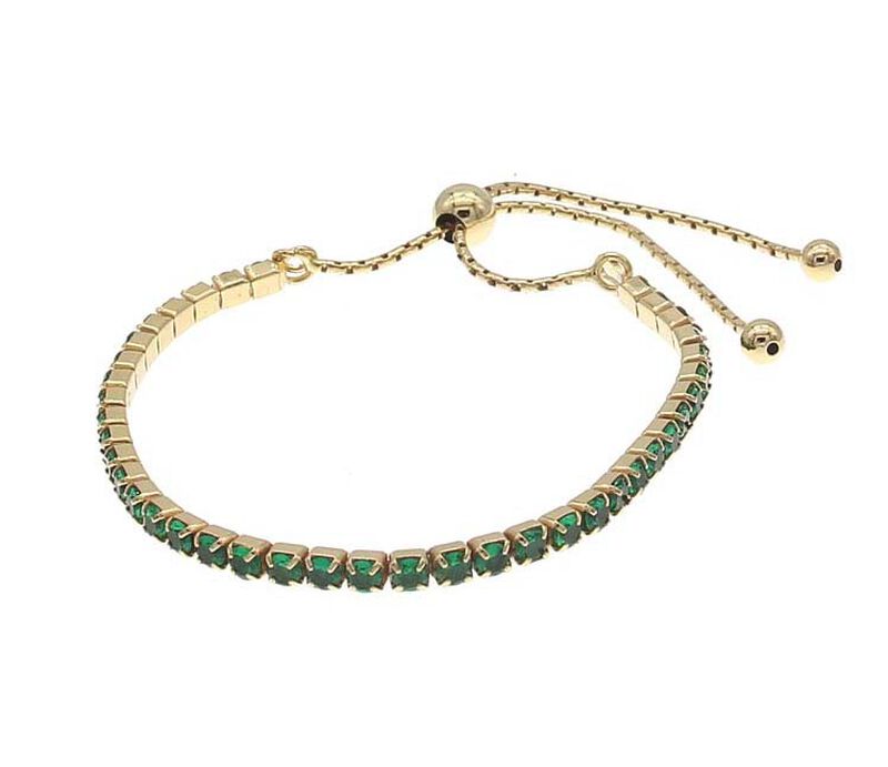 Pulsera De Plata Dorada Con Piedras Verdes image number null