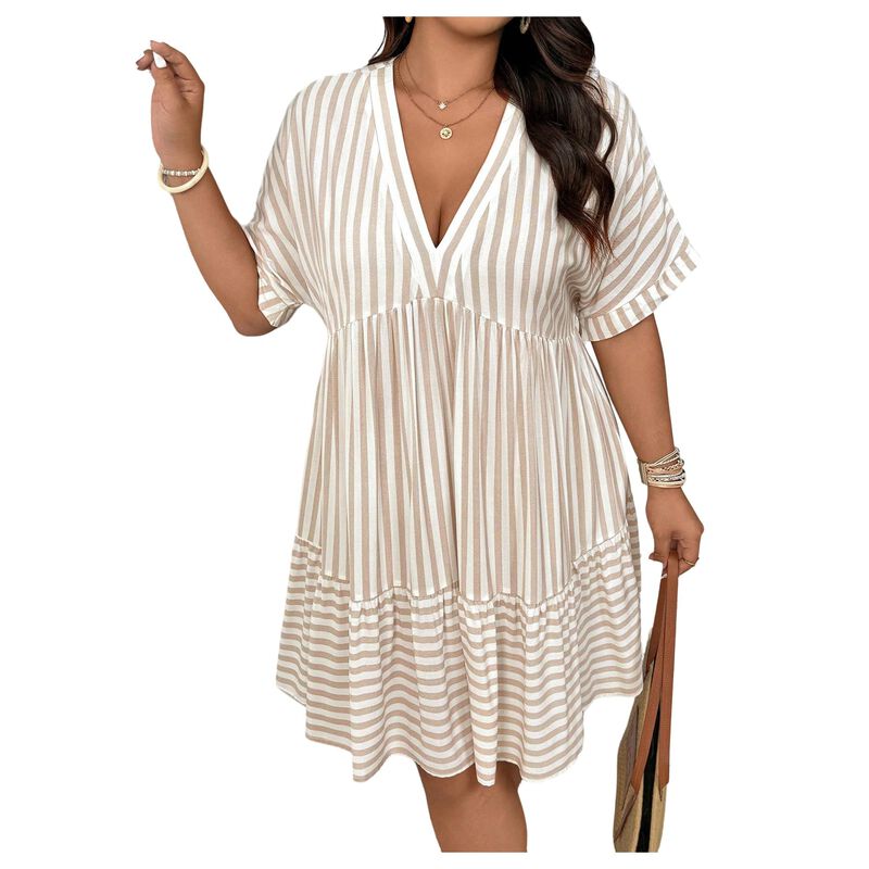 Vestido Soly Hux Talla Grande Rayas Volantes Ba... image number null