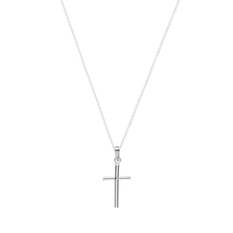 Cruz columna de plata con cadena de bolitas image number null