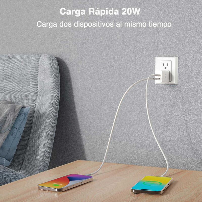 Cargador r&aacute;pido MYBAT 20W dual USB-C USB-A Univ... image number null