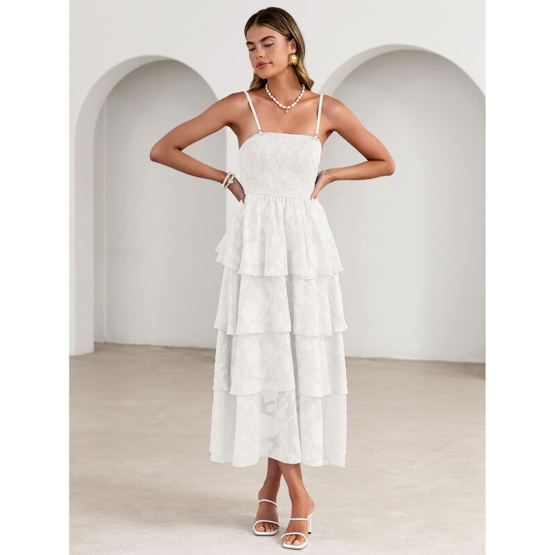 Vestido Simplee Blanco Maxi Cintura Fruncida Fa... image number null