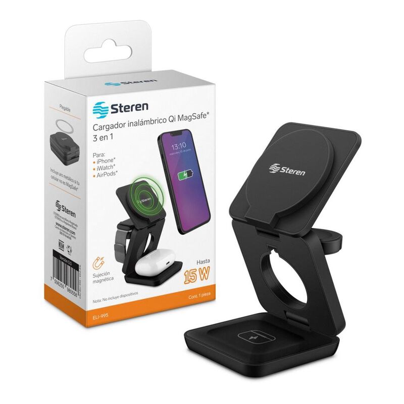 Cargador inalámbrico MagSafe* Qi 3 en 1 de hast... image number null