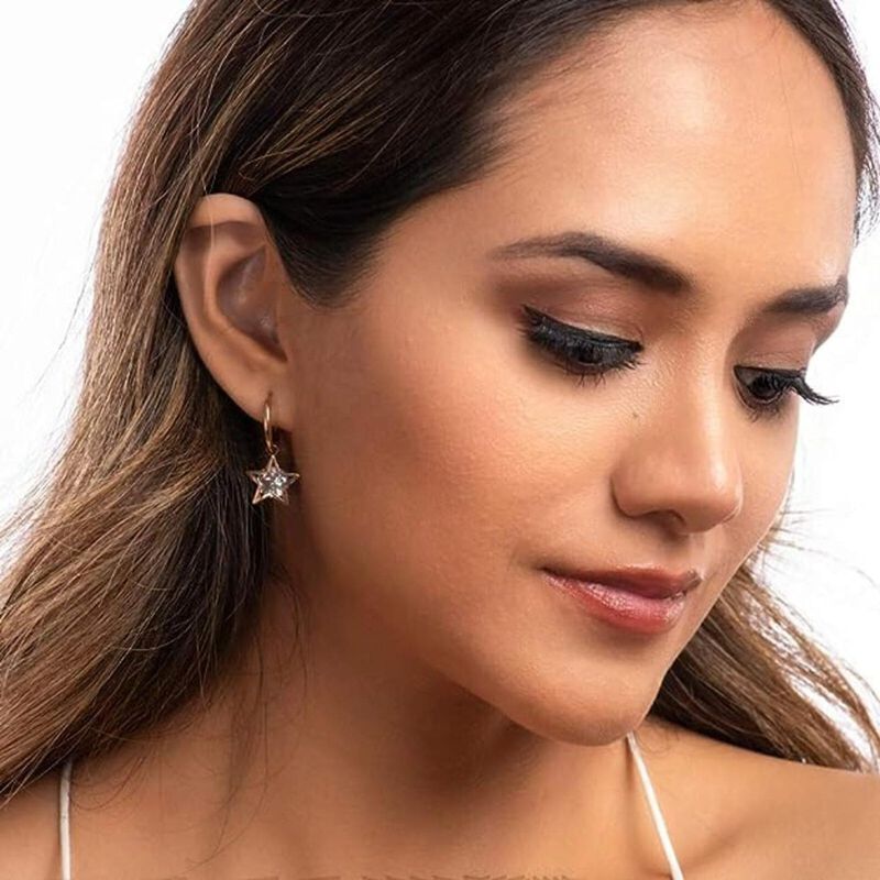 Aretes Arracadas Mujer Oro Rosa 18k Estrellas C... image number null