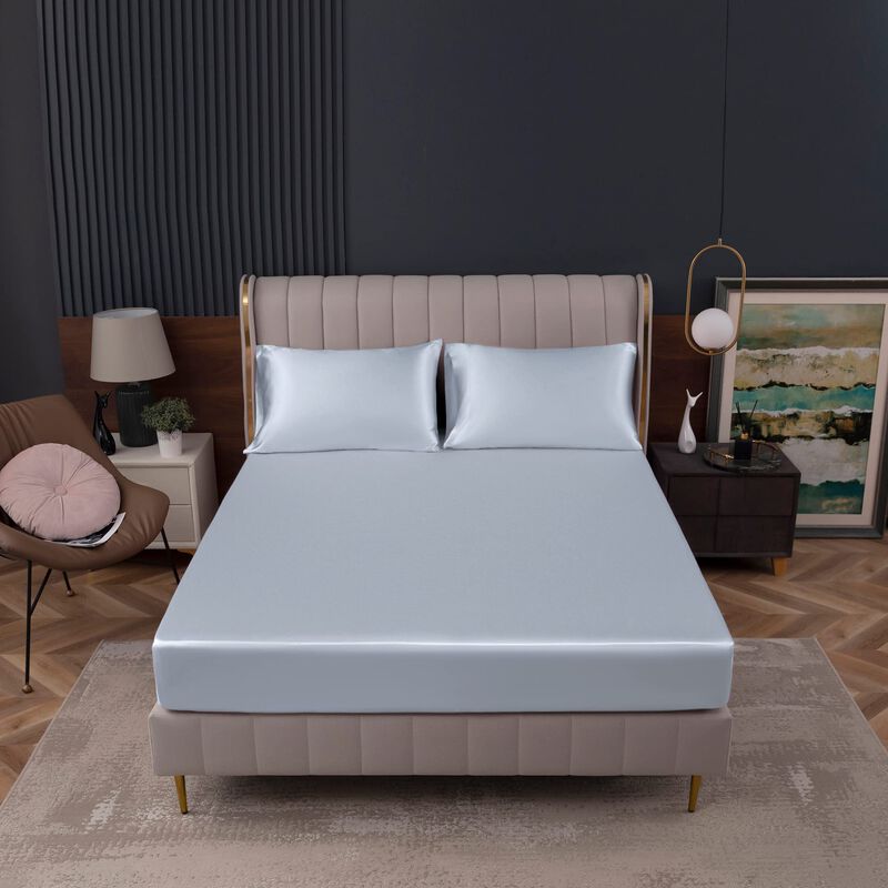 S&aacute;bana Ajustable Homiest Queen Sat&iacute;n Azul Beb&eacute; ... image number null