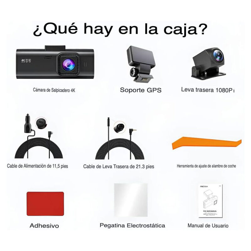 Cámara Dual para Automóvil 4K+1080P con WiFi, V... image number null