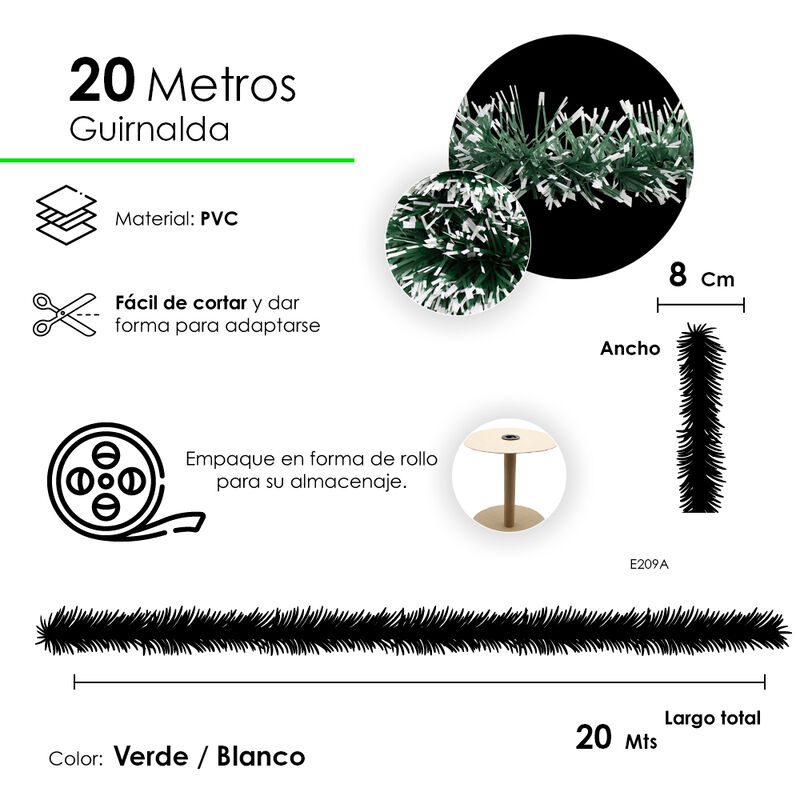 Guirnalda Navide&ntilde;a Verde Puntas Blancas Adorno ... image number null