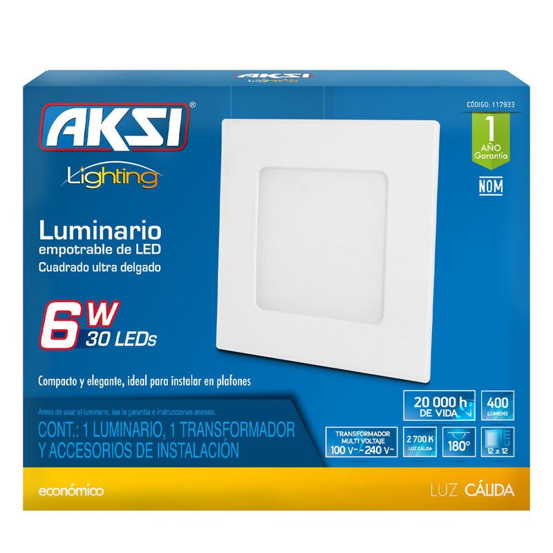 Pack de 6luminarios LED Aksi 6W Empotrable Cuad... image number null