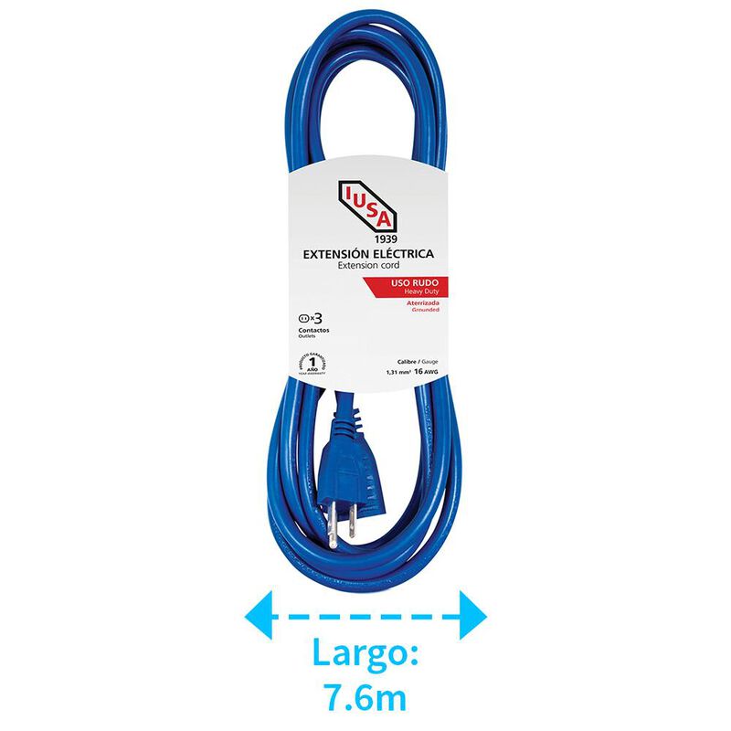 Extensi&oacute;n Uso Rudo Aterriz. Azul, Clavija Recta... image number null