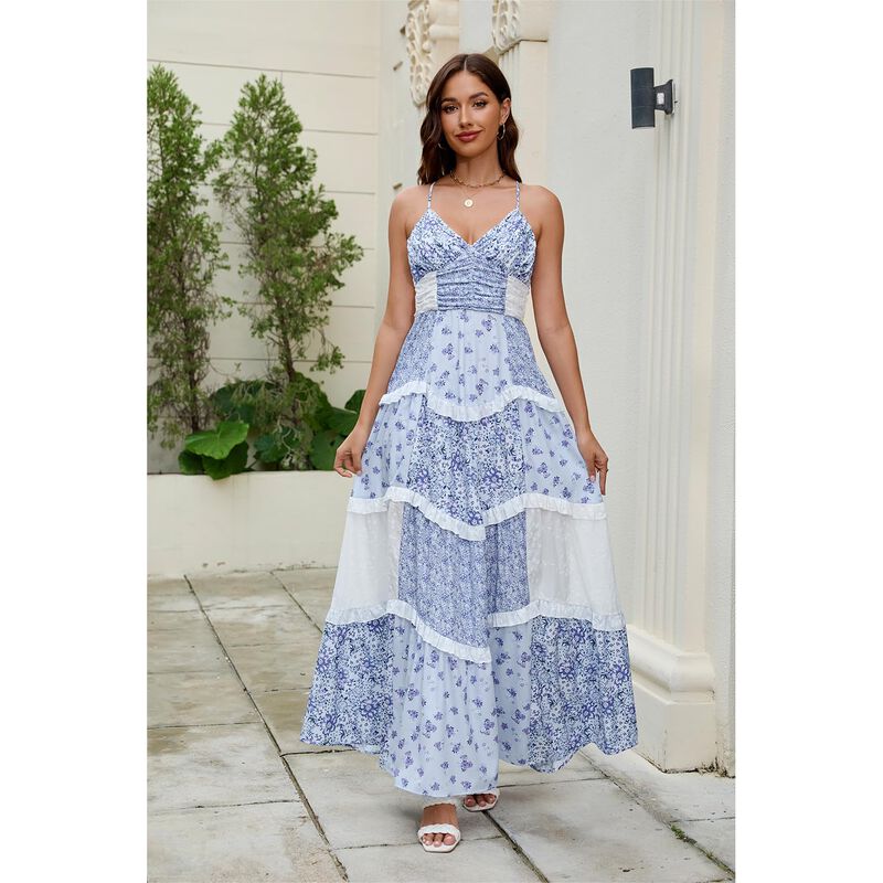 Vestido Abyovrt Maxi Floral Azul con Tirantes F... image number null