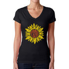 Camiseta De Cuello En V Word Art Para Mujer - Girasol- Negro
