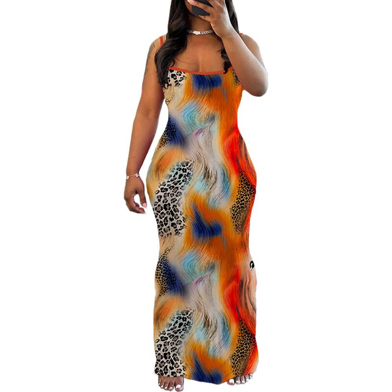 Vestido Pinsv Maxi Bodycon Sin Mangas Estampado... image number null