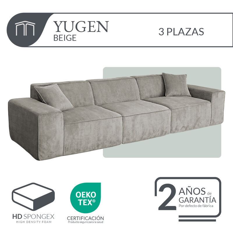 Sof&aacute; Espuma Alta densidad YUGEN Beige 3 plazas ... image number null