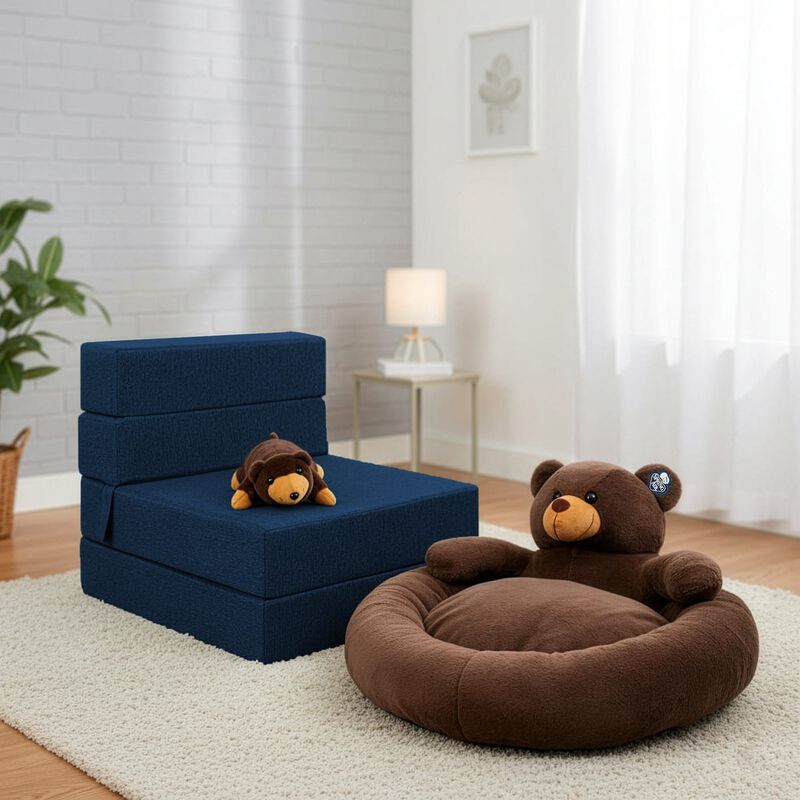 Sill&oacute;n Plegable Individual Azul Marino + Cama p... image number null
