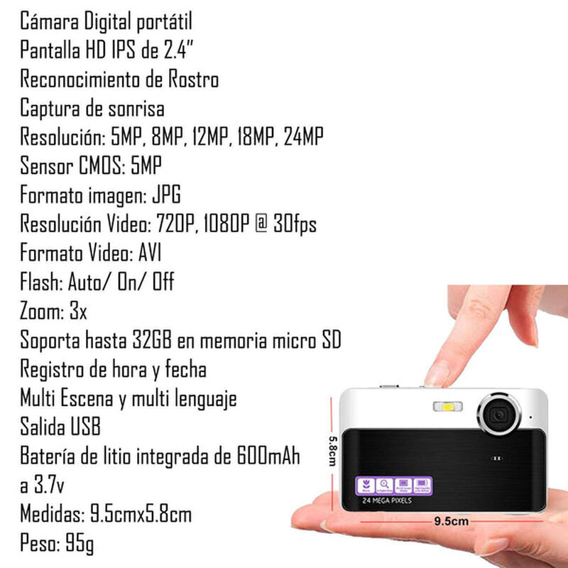 Cámara Digital Vak Af 24mp Video 1080p Pantalla... image number null