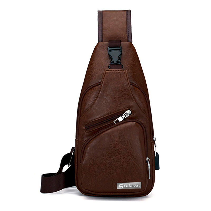 Mochila Cruzada de Cuero Caf&eacute; Bluelander image number null