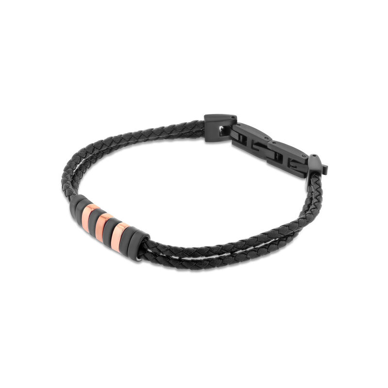 Pulsera De Piel Con Acero Negro Y Rosa image number null