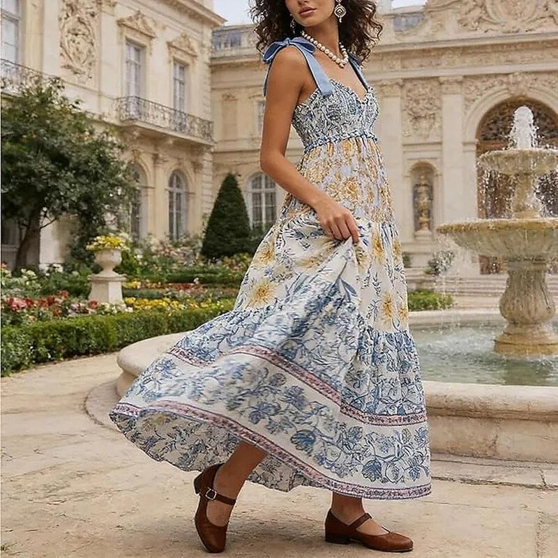 Vestido Abyovrt Floral Maxi Con Tirantes Ajusta... image number null