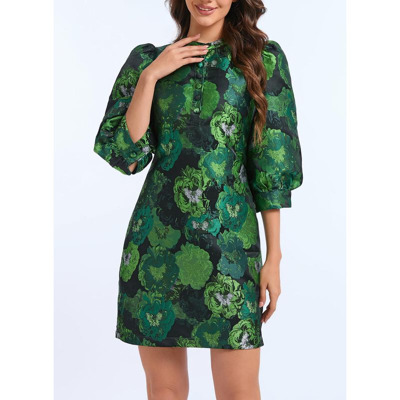 Vestido Mini Shift Floral Verde Ladyful image number null