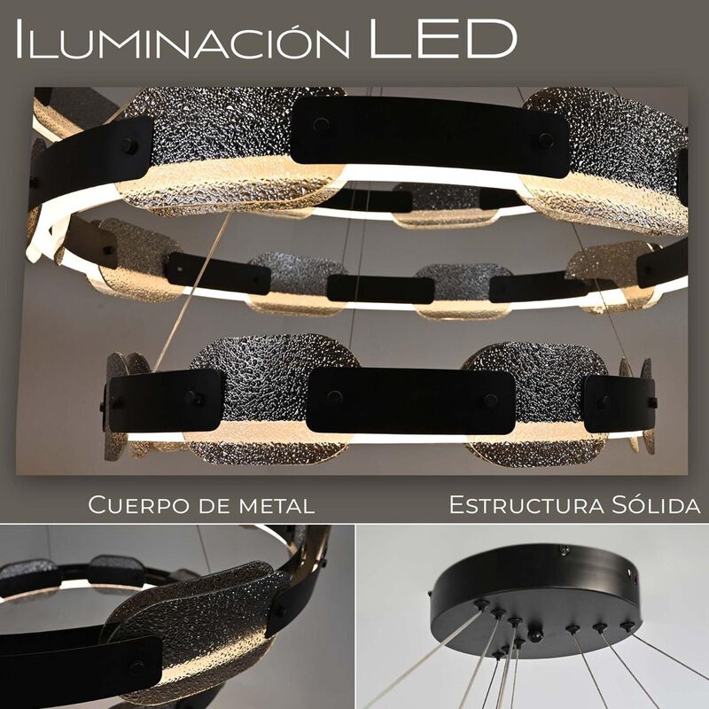 Candil Colgante Led 3 Aros Con Cristal image number null