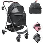 Carriola para Mascotas Cochecito para Perros y Gatos Pequeños-Medianos Transportadora Extraíble Ligera y Plegable c/Freno -Negro
